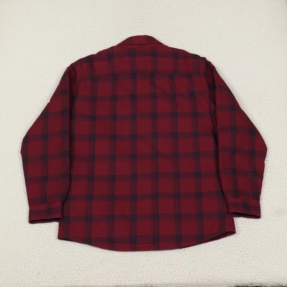 LL Bean Primaloft Lined Shirt Mens Medium Burgundy Plaid Quilted Jacket 298234